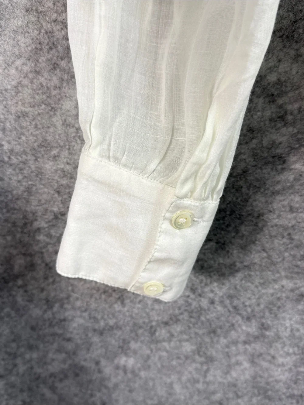 FRAME Ruffled Blouse Lauren White Ramie Gauze Size M Sheer Long Sleeve Top